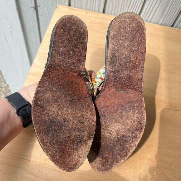 Vintage Indian Leather Sandals – Hand-Painted Gold Enamel – Size 7 - Picture 5 of 12